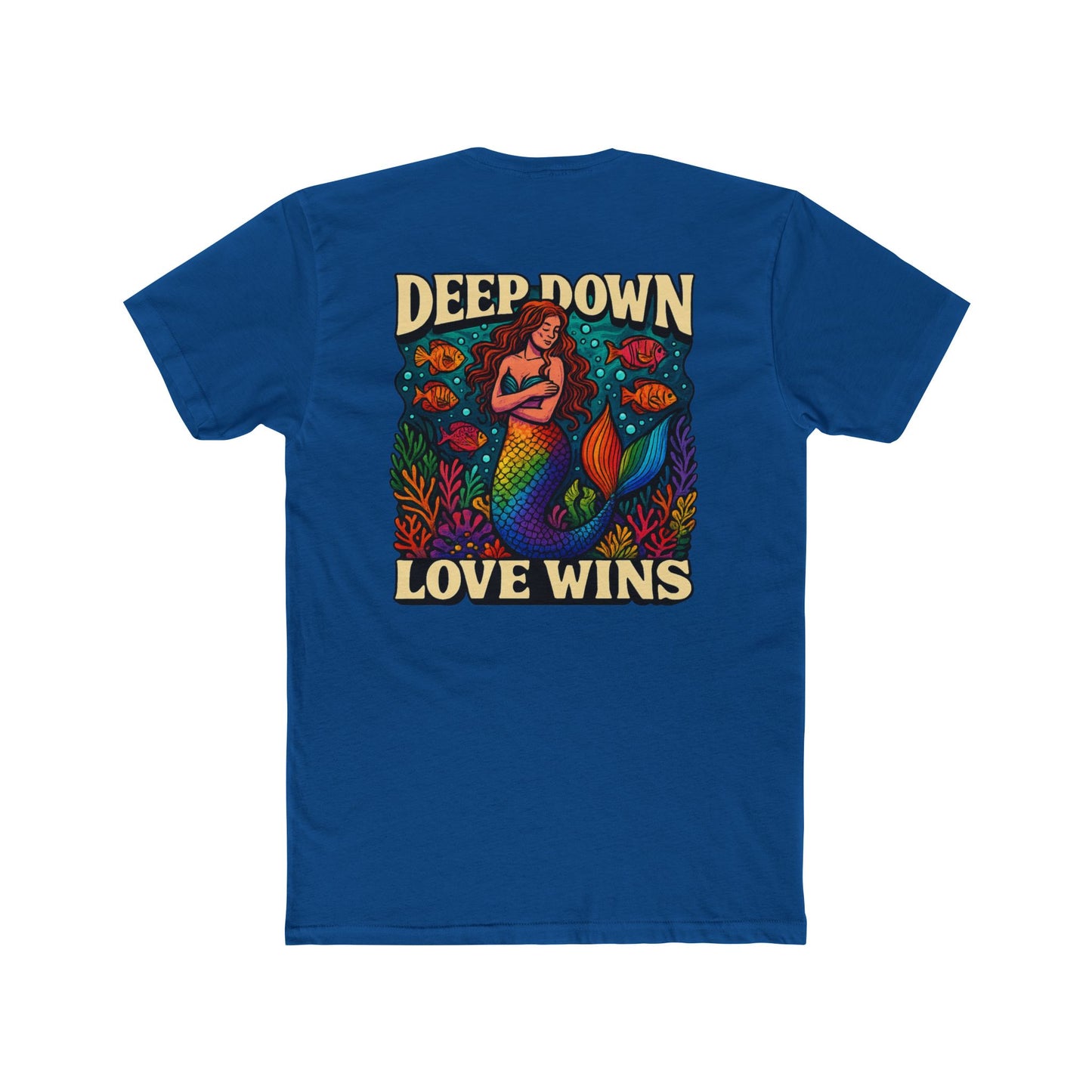 Mermaid Graphic Tee - Deep Down Love Wins, Unisex Crew Shirt, Ocean Theme Apparel, Beach Lover Gift, Pride Clothing