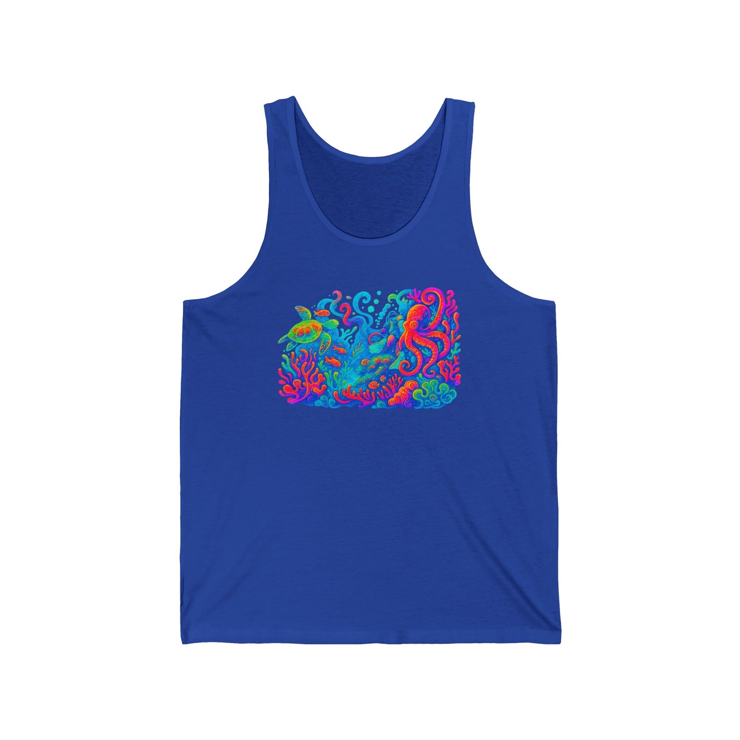Ocean Vibes Unisex Jersey Tank with sea turtle, summer tank, lake tank, water lovers gift, Gift for ocean Lover, festival shirt, glow party, rave shirt, neon shirt, drinking tank