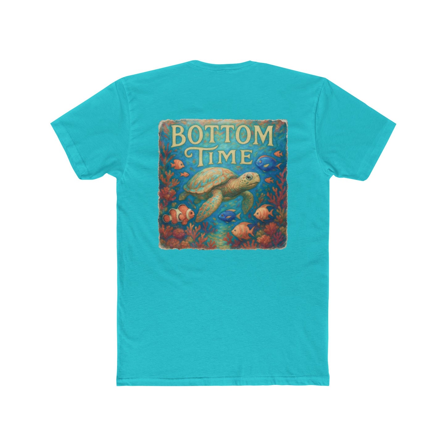 Dive Into Fun: 'Bottom Time' Unisex Sea Turtle Cotton Crew Tee - Perfect for Beach Days, Gifts for Divers, Summer Adventures, Casual Wear, gift for sea turtle lovers