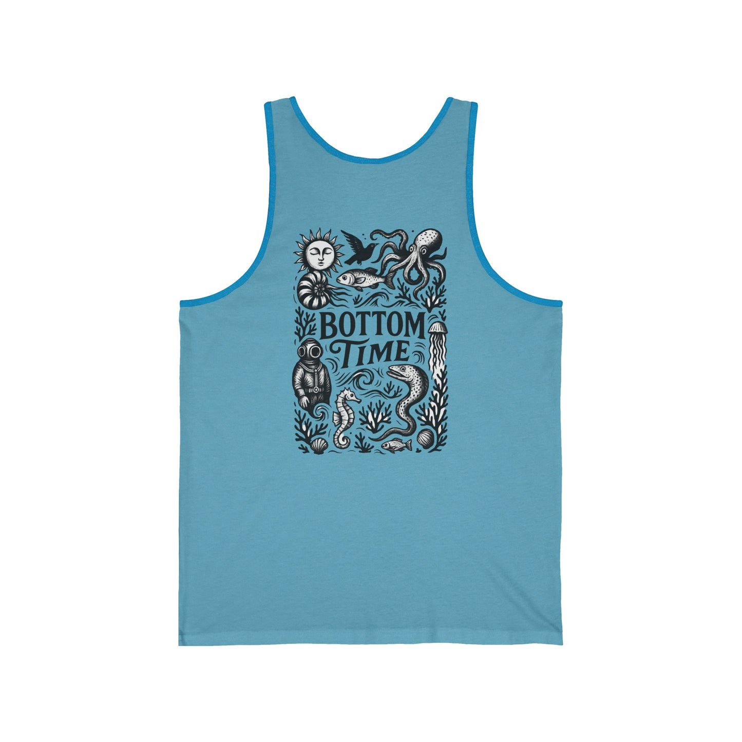Creative Unisex Jersey Tank for Ocean Lovers, Bottom Time Shirt, Casual Summer Top, Beachwear, Gift for Diver