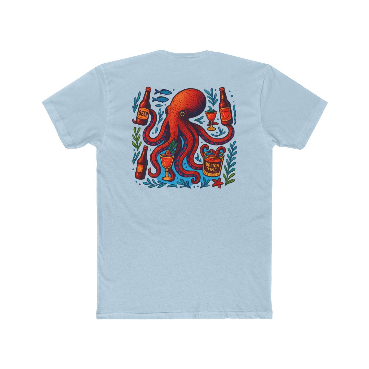 Fun Octopus Bottom Time Tee | Unisex Cotton Crew Shirt | Unique Eco-Print T-Shirt, Summer Apparel, Beach Life Gift, Ocean Lover Tee