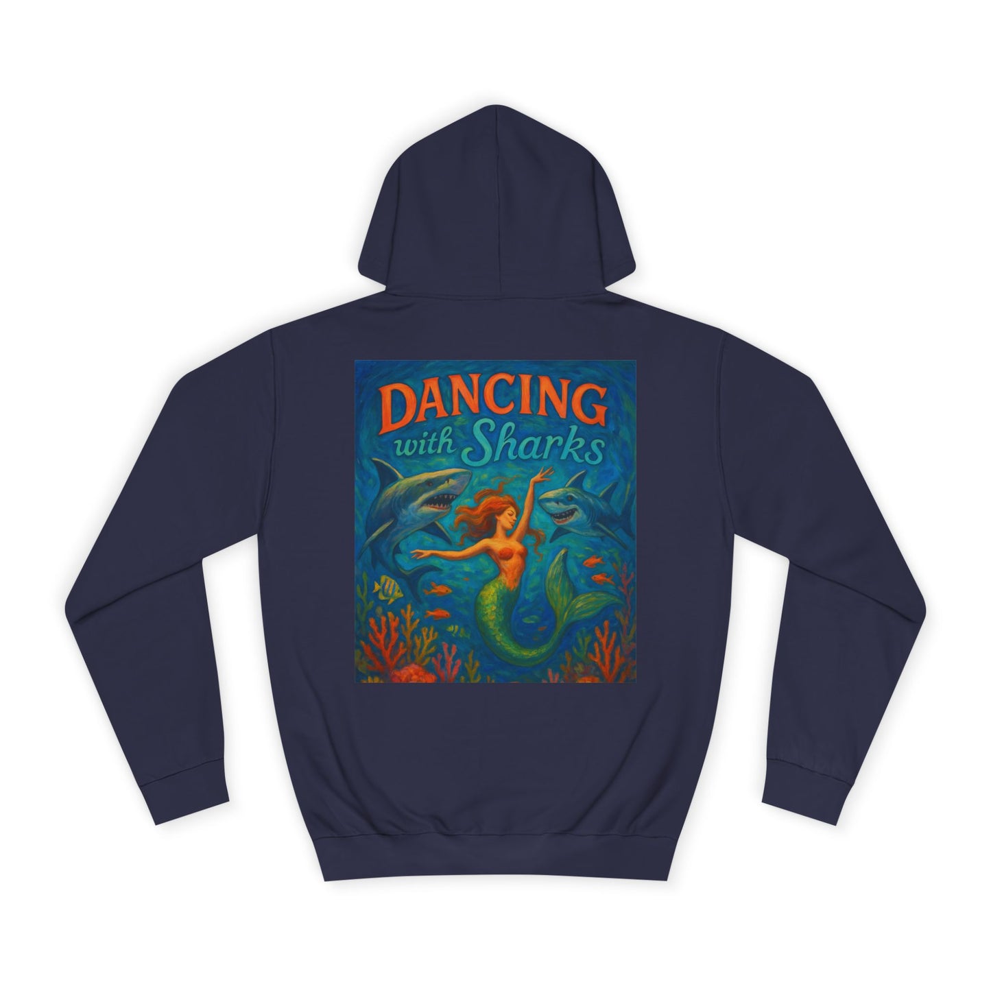 Dancing With Sharks Hoodie with Mermaid and Shark Design - Perfect for College Students, Casual Wear, Gifts, Beach Vibes, Ocean Lovers