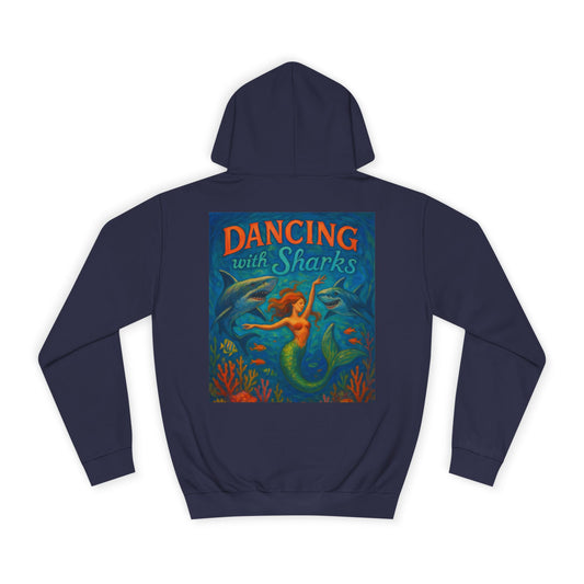 Dancing With Sharks Hoodie with Mermaid and Shark Design - Perfect for College Students, Casual Wear, Gifts, Beach Vibes, Ocean Lovers