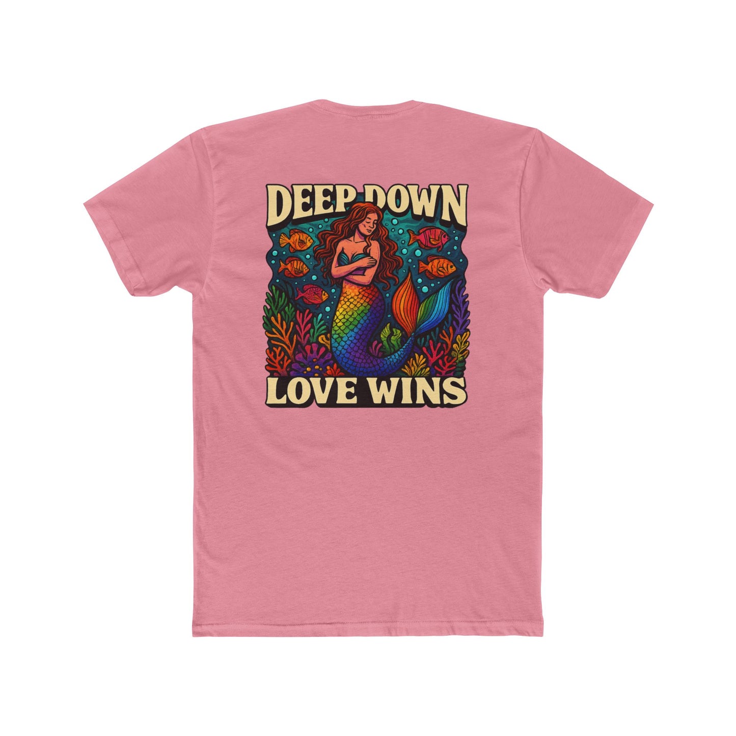 Mermaid Graphic Tee - Deep Down Love Wins, Unisex Crew Shirt, Ocean Theme Apparel, Beach Lover Gift, Pride Clothing