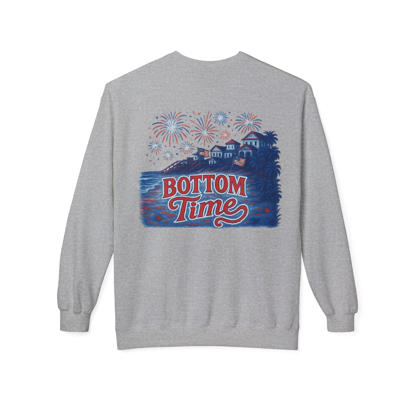4th of July Vintage Bottom Time Crewneck Sweatshirt, Cozy Unisex Fleece, Summer Nights, 4th of July, Beach Party, Casual Wear