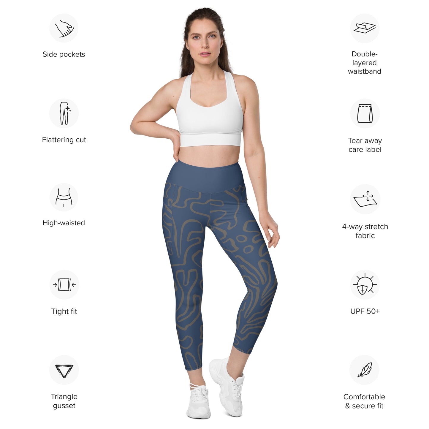Bottom Time™ Eco-Friendly Dive Leggings, scuba pants with pockets, coral, blue, sets