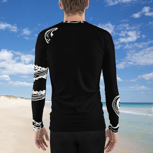Bottom Time™ Eco-Friendly Men's Rash Guard, Octopus, Black and White