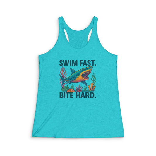 Shark-Themed, Women's Racerback Tank Top,  Summer Apparel, Beach Life Gift, Ocean Lover Tank, Shark Week, Shark Lovers Gift
