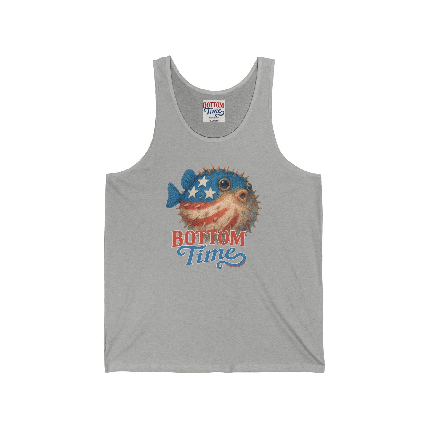Pufferfish Bottom Time Tank Top,  4th of July Tank, Ocean Lover Gift, Beachwear, Casual Summer Top, Cute Puffer Fish Shirt, Bottom Time Tee, Patriotic Tank