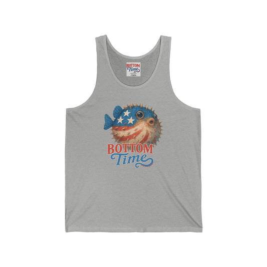 Pufferfish Bottom Time Tank Top,  4th of July Tank, Ocean Lover Gift, Beachwear, Casual Summer Top, Cute Puffer Fish Shirt, Bottom Time Tee, Patriotic Tank