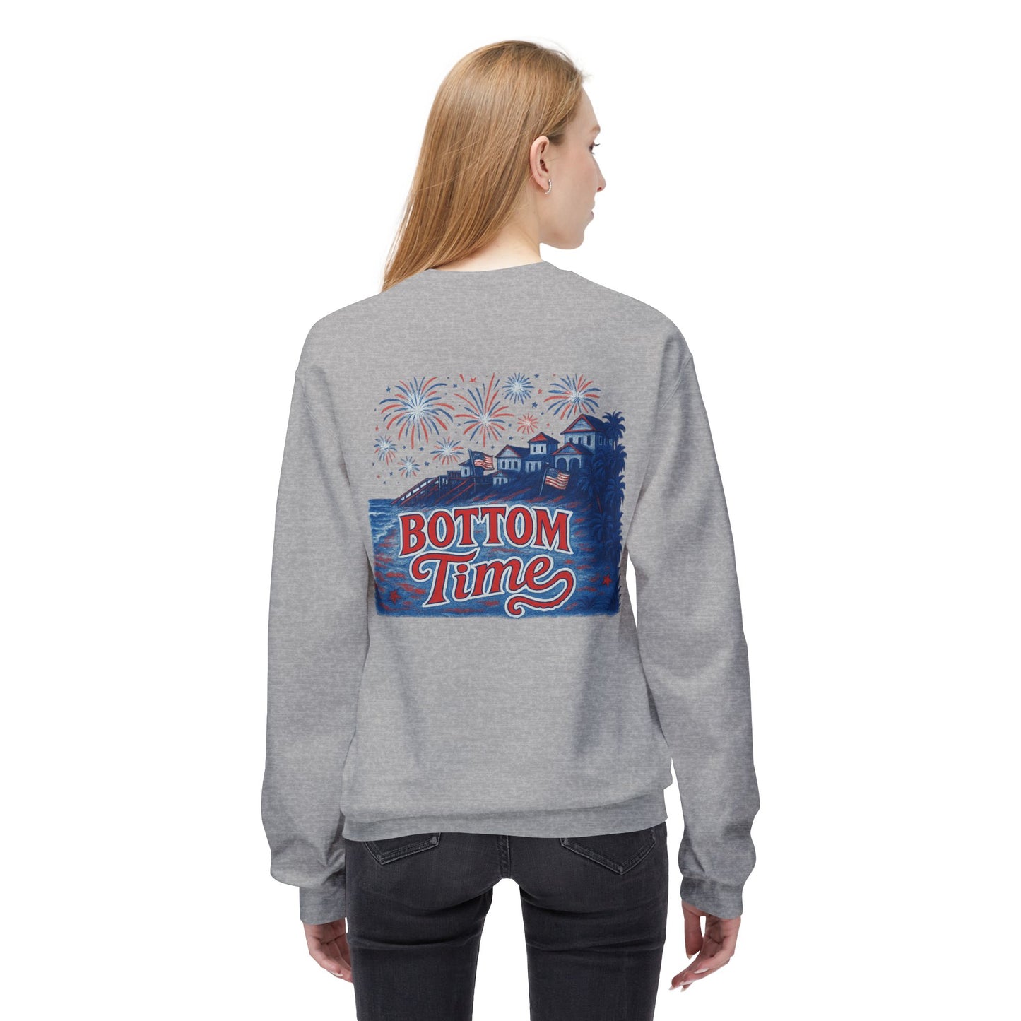 4th of July Vintage Bottom Time Crewneck Sweatshirt, Cozy Unisex Fleece, Summer Nights, 4th of July, Beach Party, Casual Wear