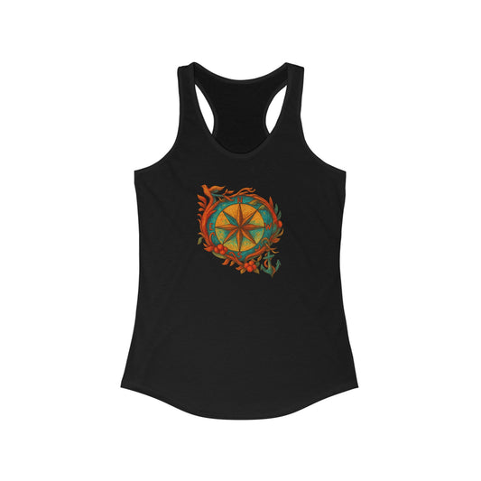 Compass Design Women's Ideal Racerback Tank, Summer Workout Top, Travel Shirt, Festival Wear, Beach Outfit, Adventure Clothing
