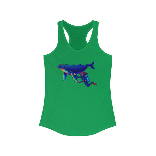 Whale and Scuba Diver Women's Racerback Tank Top, Summer Vibes Shirt, Beach Party Apparel, Tropical Tank, Vacation Essential, Gift For Scuba Diver