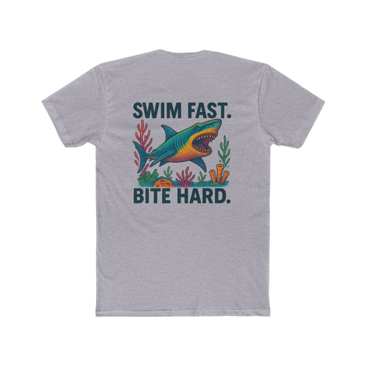 Shark-Themed Unisex Cotton Crew Tee | Casual Summer Tee, Gift for Ocean Lovers, Beachwear, Graphic T-Shirt, Unique Swim Apparel,Shark Week, gift for Shark lover