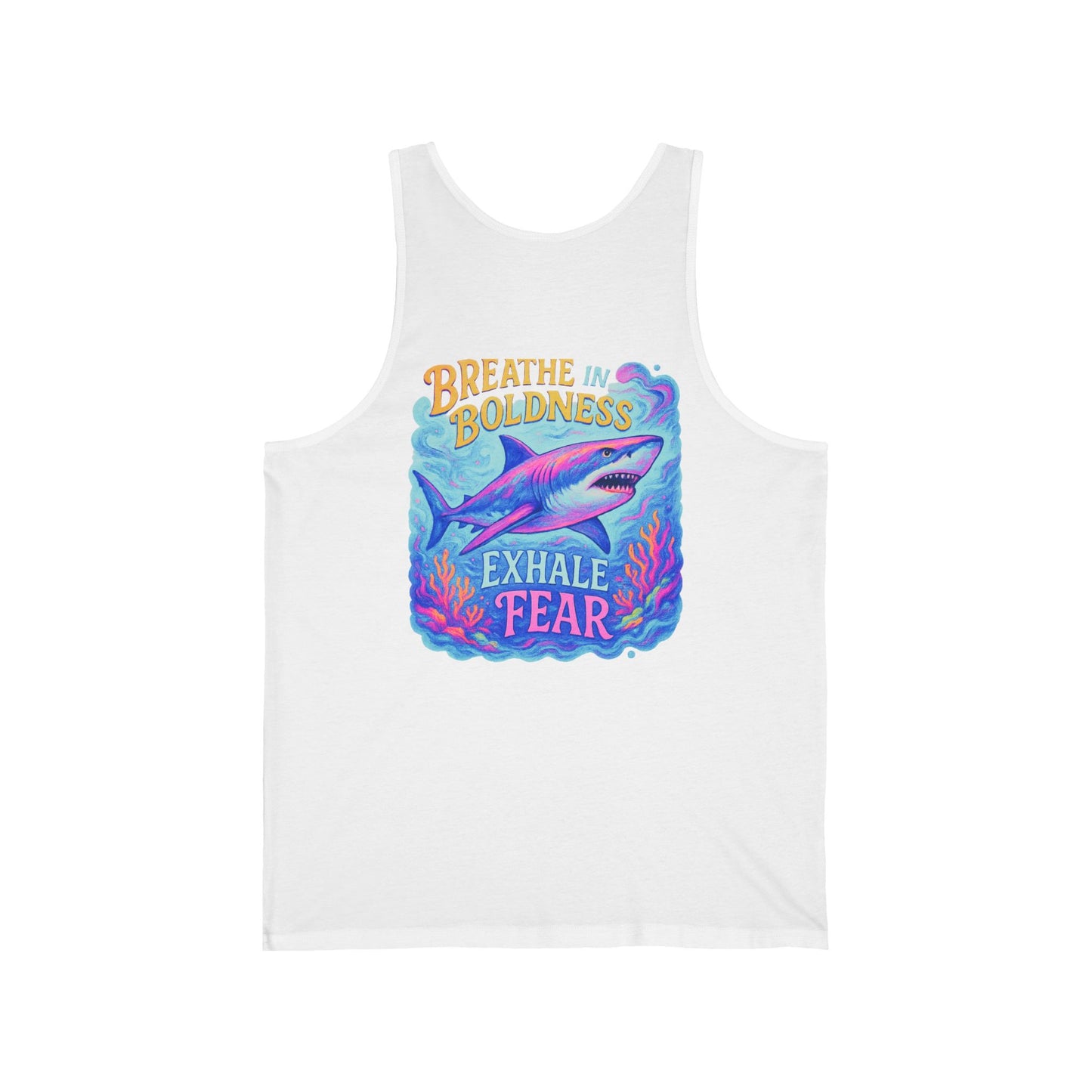 Bold Shark Unisex Jersey Tank Top, Motivational Workout Tee, Beachwear, Gift for Him/Her, Summer Vibes, Inspirational Apparel