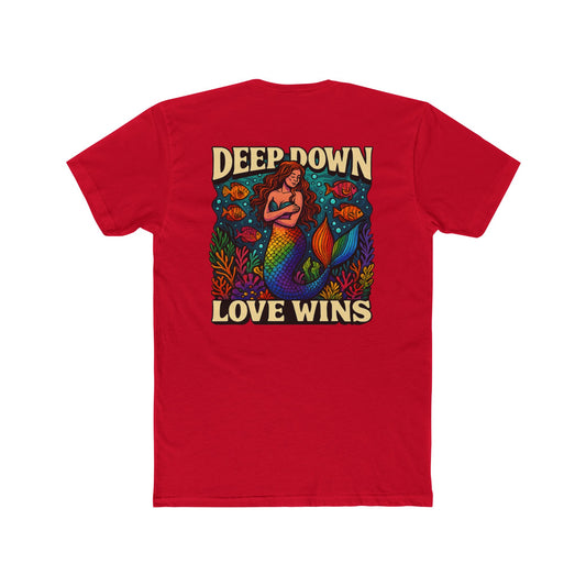 Mermaid Graphic Tee - Deep Down Love Wins, Unisex Crew Shirt, Ocean Theme Apparel, Beach Lover Gift, Pride Clothing