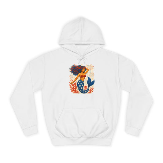 Mermaid Art Unisex July 4th Hoodie, Eco-Friendly Hoodie, Gift for Students, Casual Wear, Beach Lover Hoodie, Mermaid Lovers, patriotic gift, gift for women scuba diver,