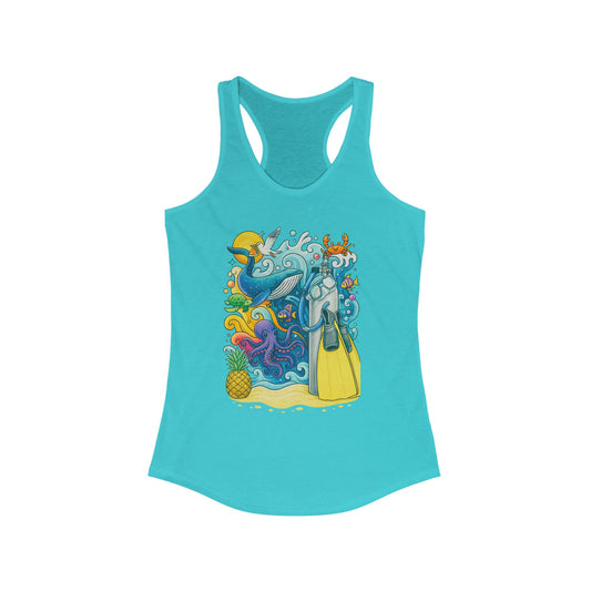 Scuba Diver Racerback Tank, Summer Top, Gift for Ocean Lovers, Ocean Days, Vacation Days, Girls who Scuba, Gift for Scuba Divers
