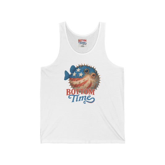Pufferfish Bottom Time Tank Top,  4th of July Tank, Ocean Lover Gift, Beachwear, Casual Summer Top, Cute Puffer Fish Shirt, Bottom Time Tee, Patriotic Tank