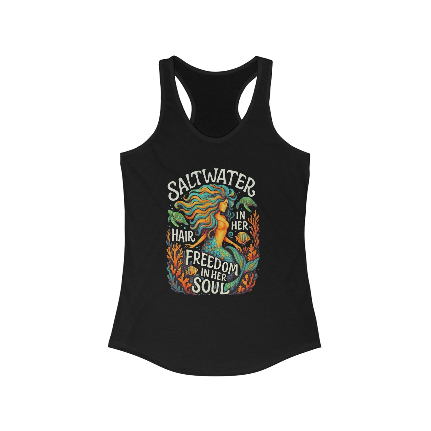 Mermaid Racerback Tank, Fun Beach Wear, Women's Summer Fashion, gift for mermaid lovers, beach wear, ocean love, vacation tank