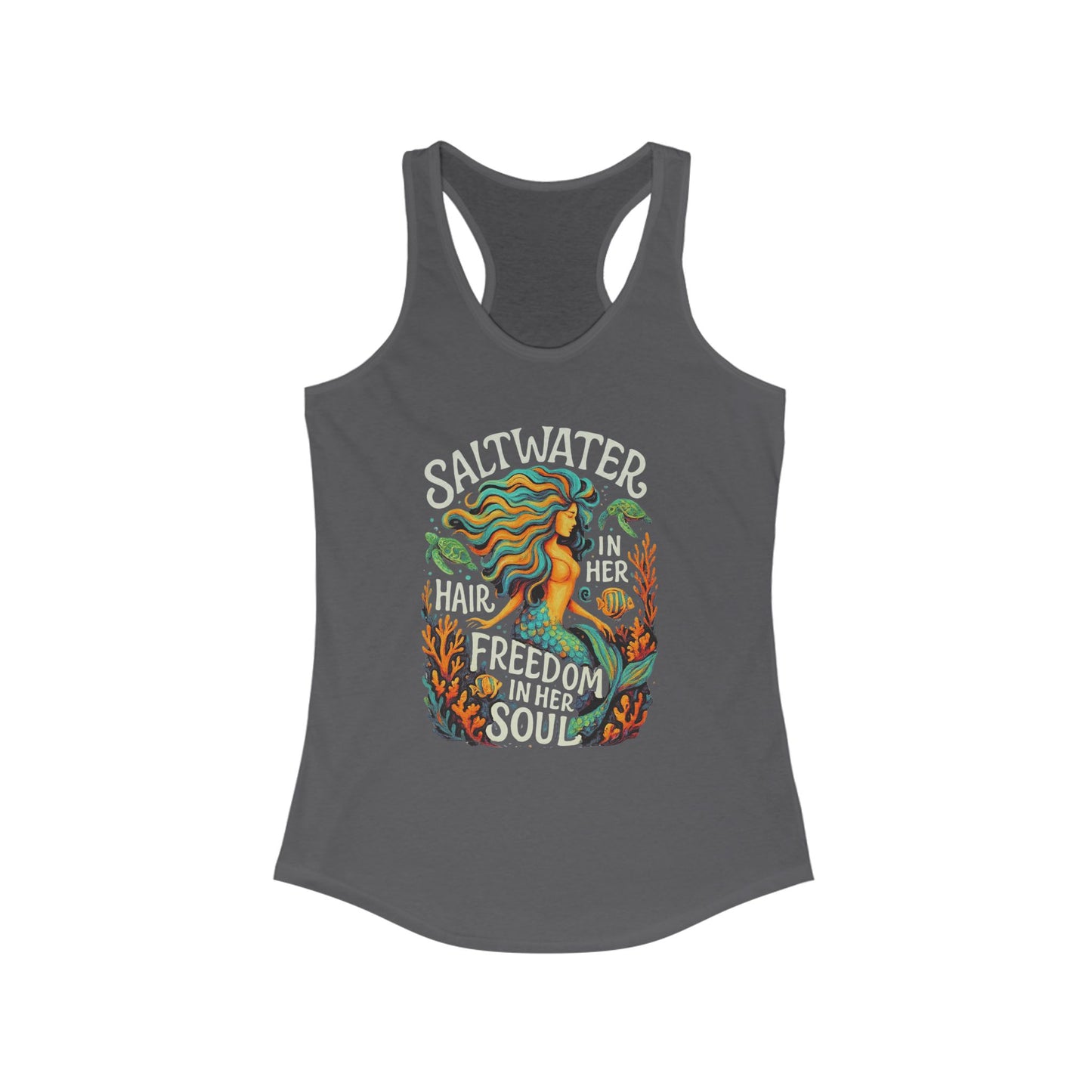Mermaid Racerback Tank, Fun Beach Wear, Women's Summer Fashion, gift for mermaid lovers, beach wear, ocean love, vacation tank