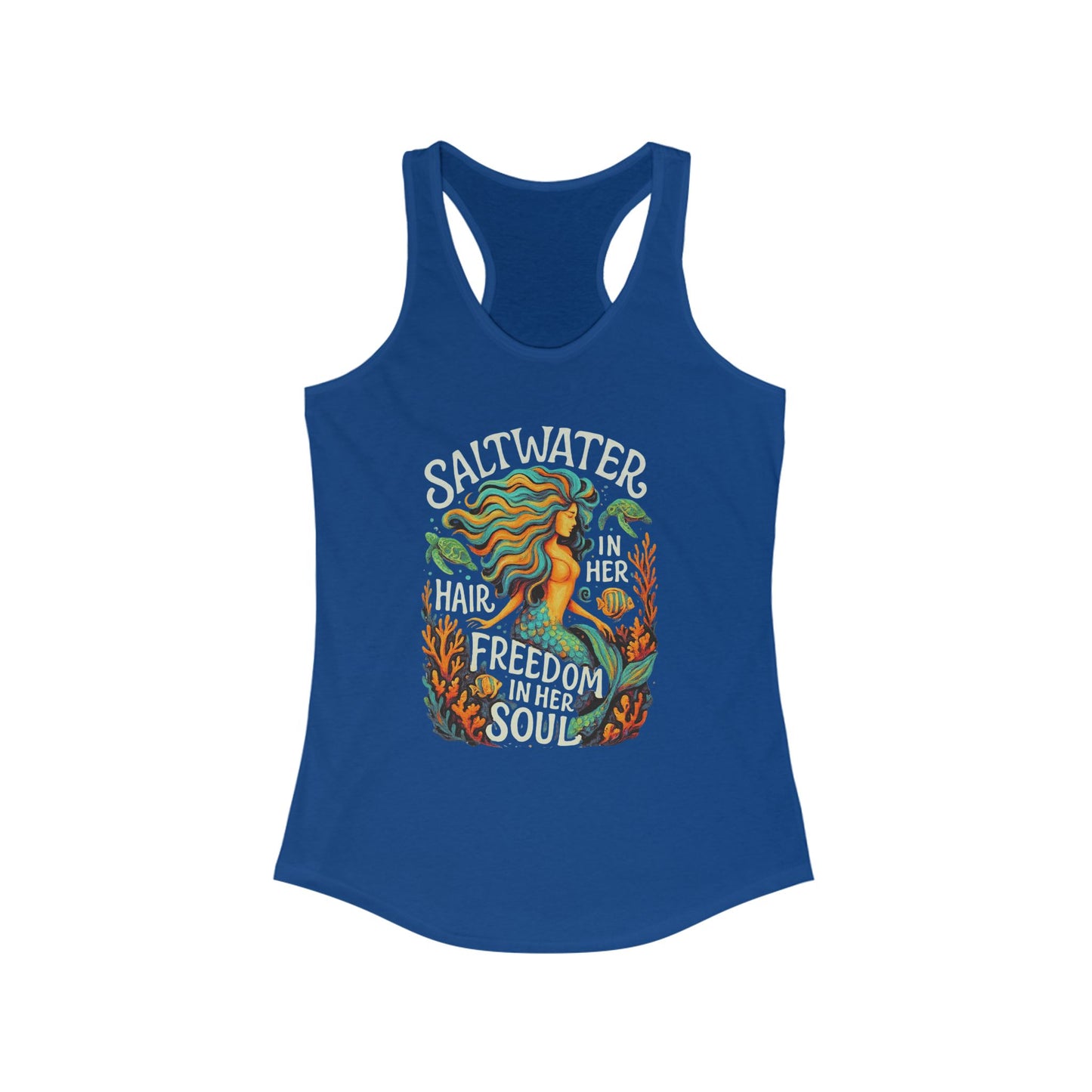 Mermaid Racerback Tank, Fun Beach Wear, Women's Summer Fashion, gift for mermaid lovers, beach wear, ocean love, vacation tank