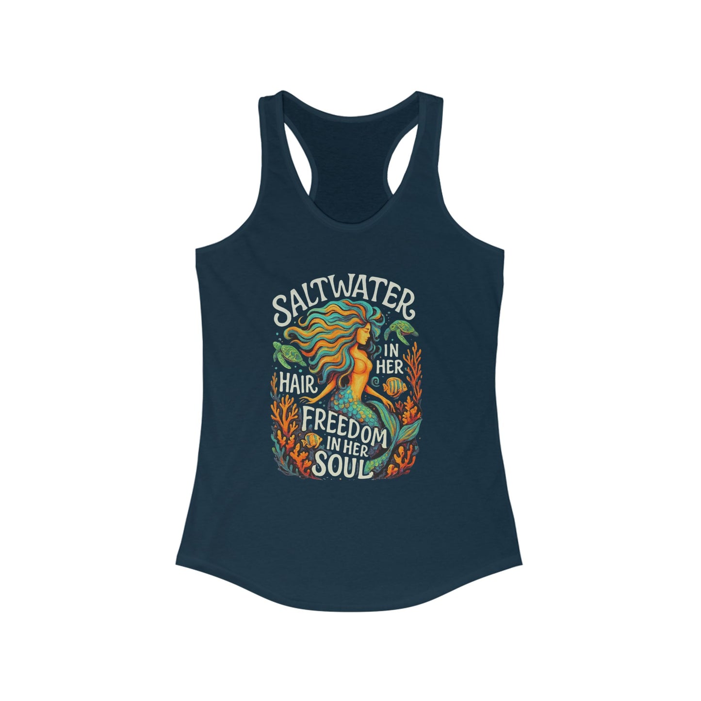 Mermaid Racerback Tank, Fun Beach Wear, Women's Summer Fashion, gift for mermaid lovers, beach wear, ocean love, vacation tank