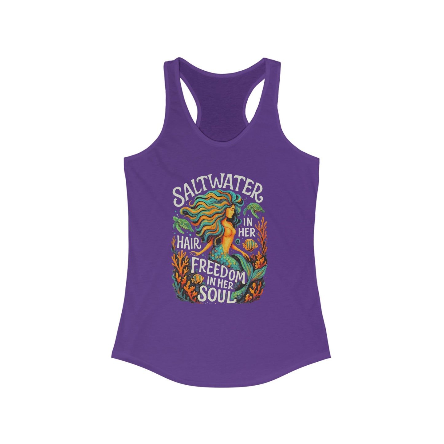 Mermaid Racerback Tank, Fun Beach Wear, Women's Summer Fashion, gift for mermaid lovers, beach wear, ocean love, vacation tank