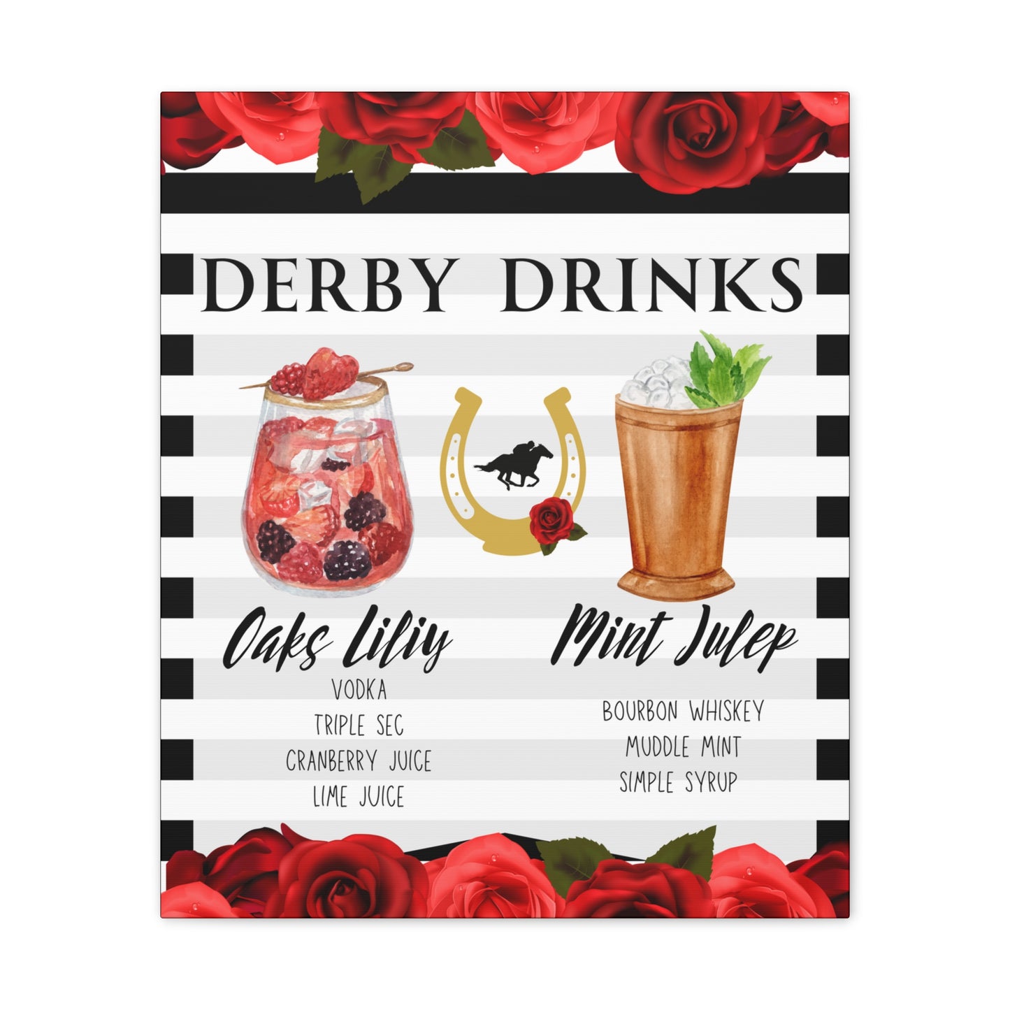 Kentucky Derby Drinks Poster, Canvas Stretched