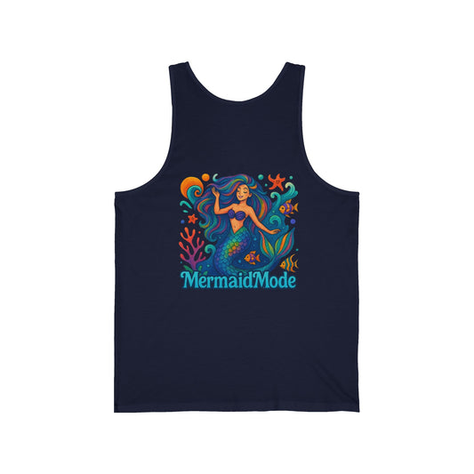 Mermaid Unisex Jersey Tank - Mermaid Mode- Ocean Vibes, Perfect for Beach Days, Summer Parties, Gifts for Divers, Relaxed Fit, Fun Graphic Design, gift for mermaid lovers