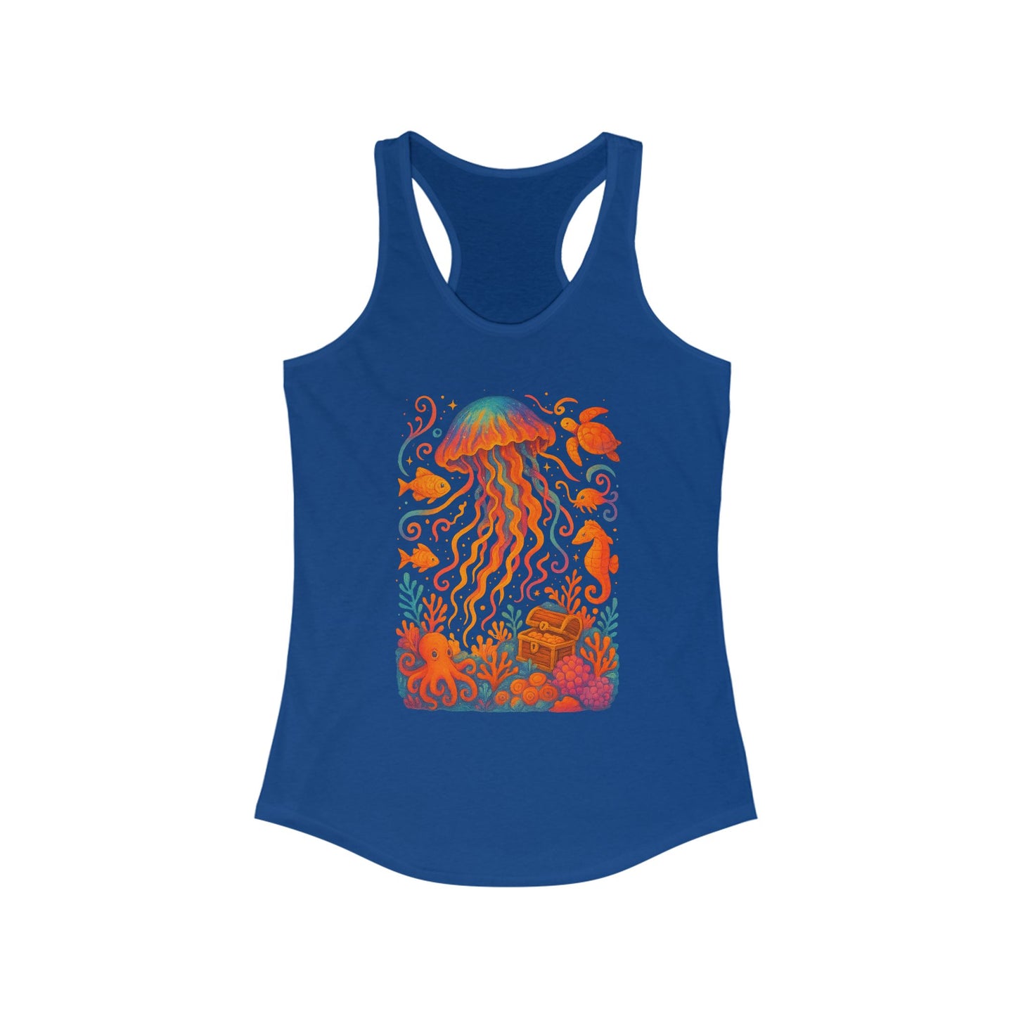 Colorful Jellyfish Women's Racerback Tank for Beach Days, Summer Fun, Ocean Lovers, Gifts, Casual Wear