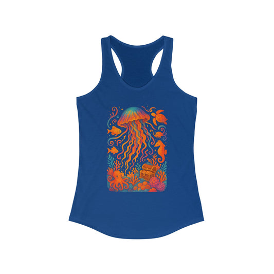 Colorful Jellyfish Women's Racerback Tank for Beach Days, Summer Fun, Ocean Lovers, Gifts, Casual Wear