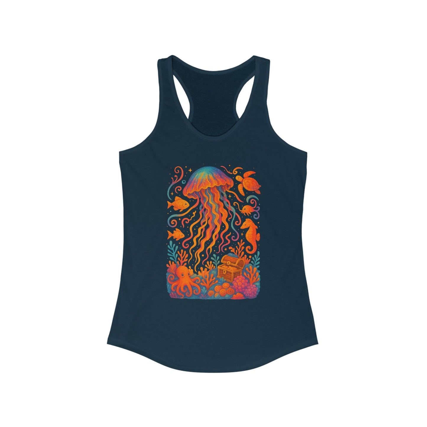 Colorful Jellyfish Women's Racerback Tank for Beach Days, Summer Fun, Ocean Lovers, Gifts, Casual Wear
