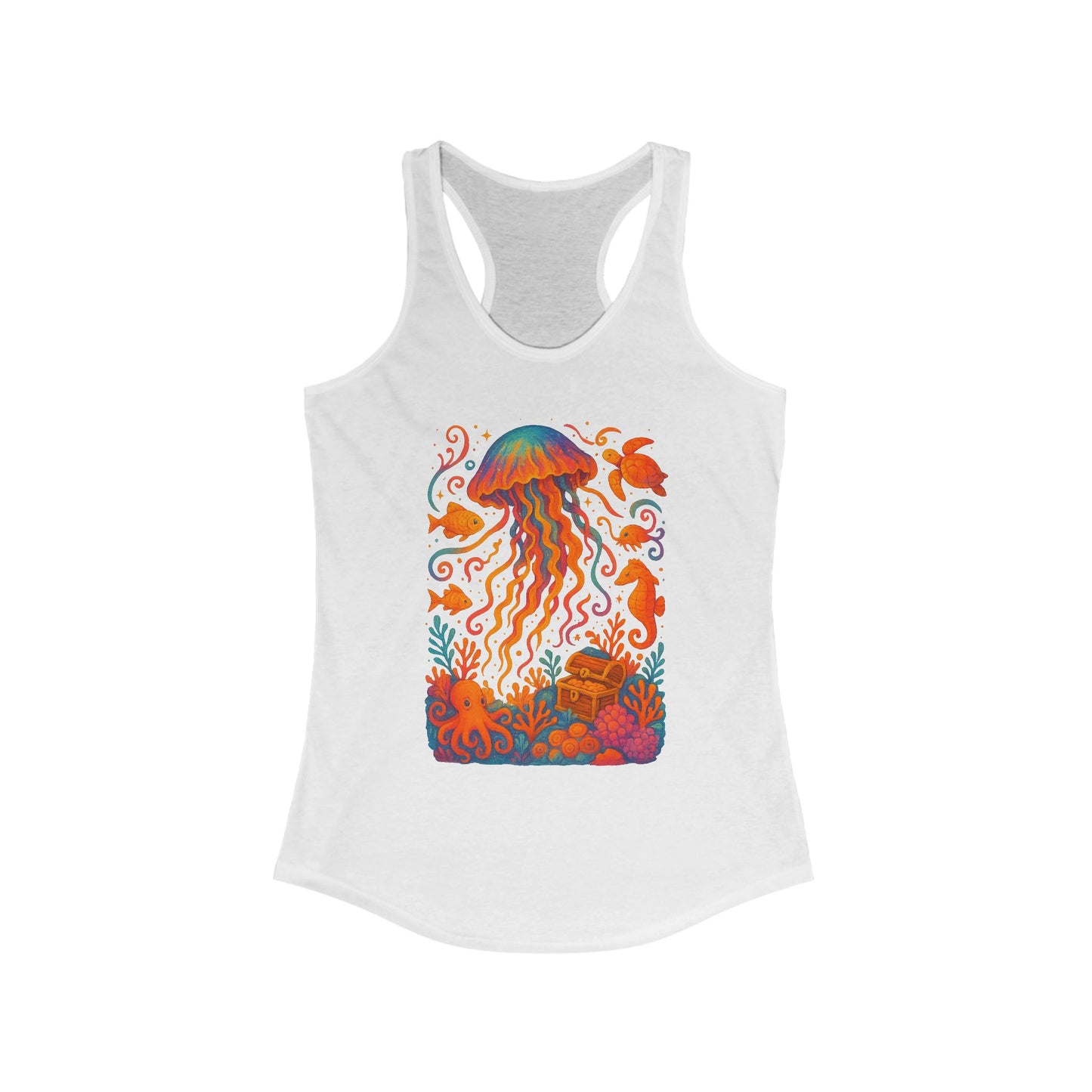 Colorful Jellyfish Women's Racerback Tank for Beach Days, Summer Fun, Ocean Lovers, Gifts, Casual Wear