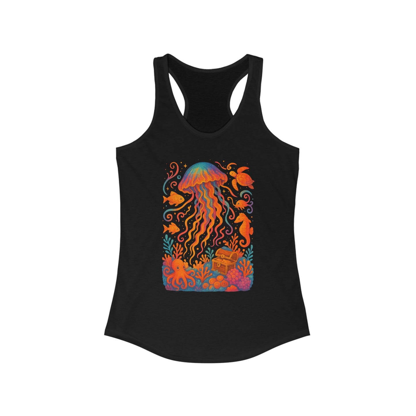 Colorful Jellyfish Women's Racerback Tank for Beach Days, Summer Fun, Ocean Lovers, Gifts, Casual Wear