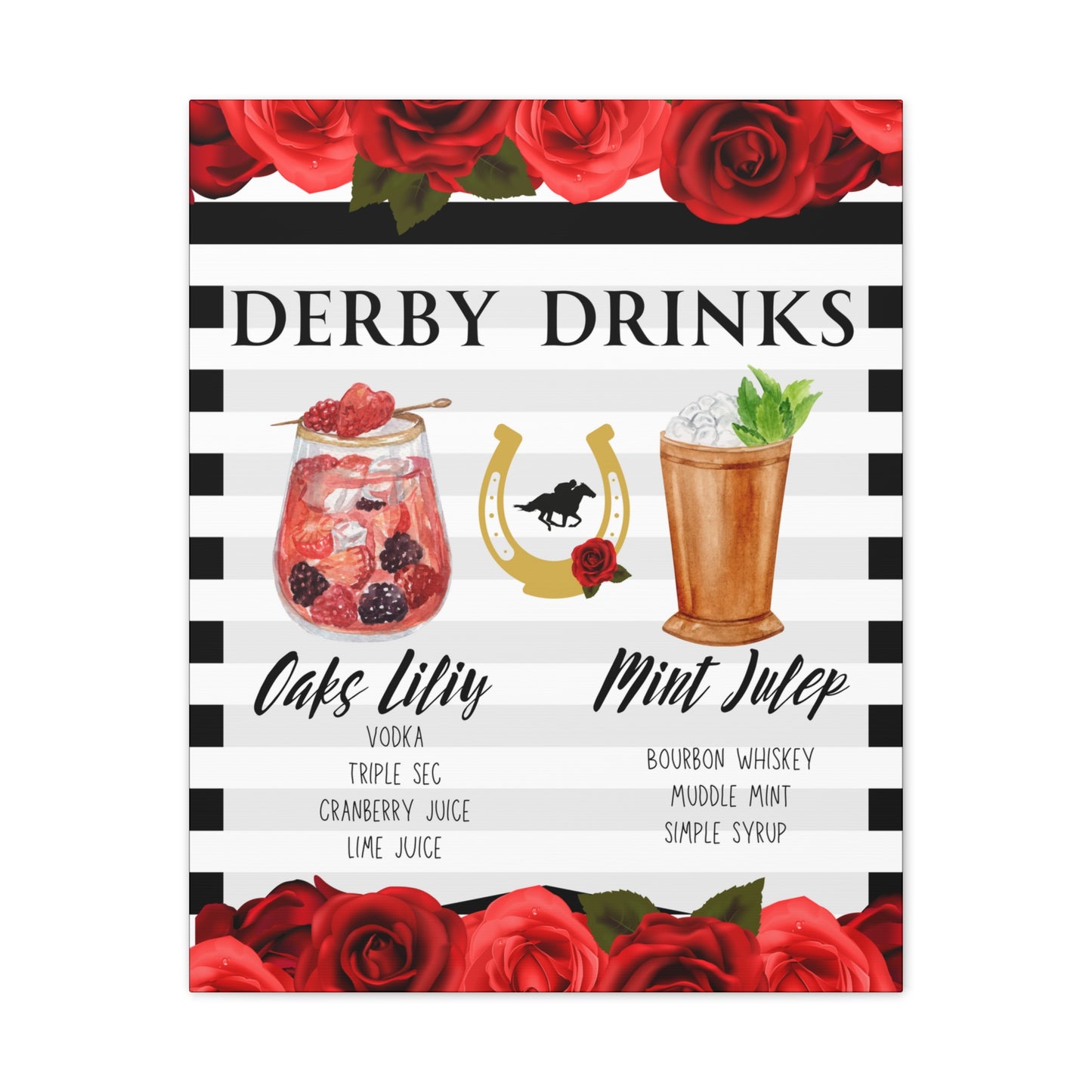 Kentucky Derby Drinks Poster, Canvas Stretched