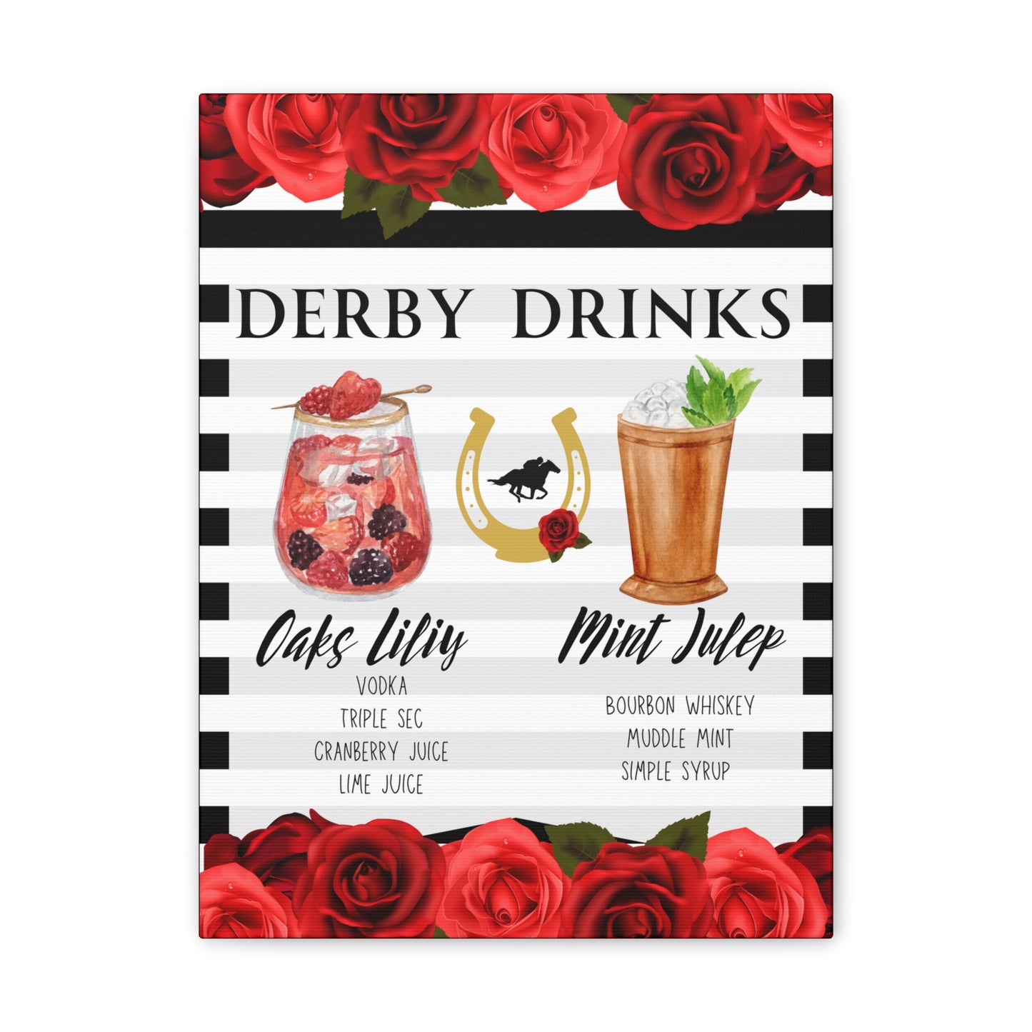 Kentucky Derby Drinks Poster, Canvas Stretched