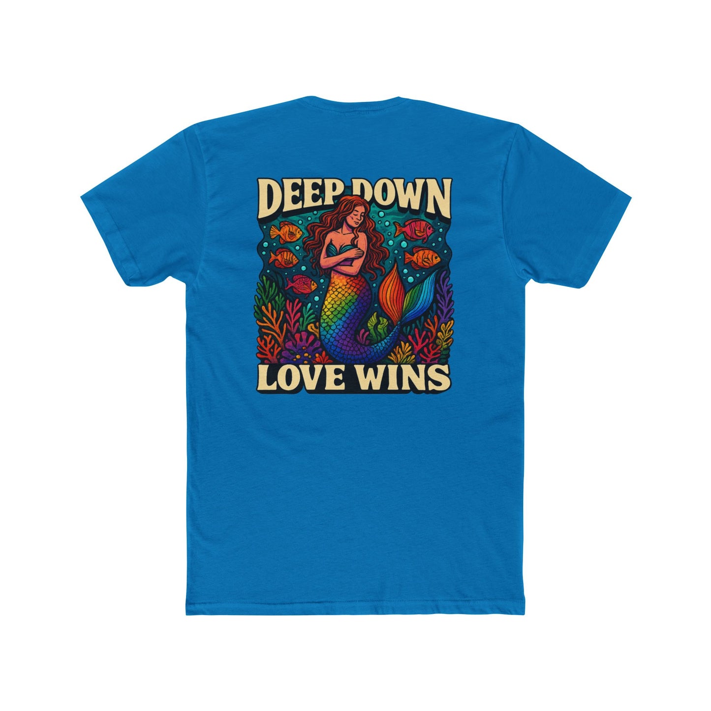 Mermaid Graphic Tee - Deep Down Love Wins, Unisex Crew Shirt, Ocean Theme Apparel, Beach Lover Gift, Pride Clothing