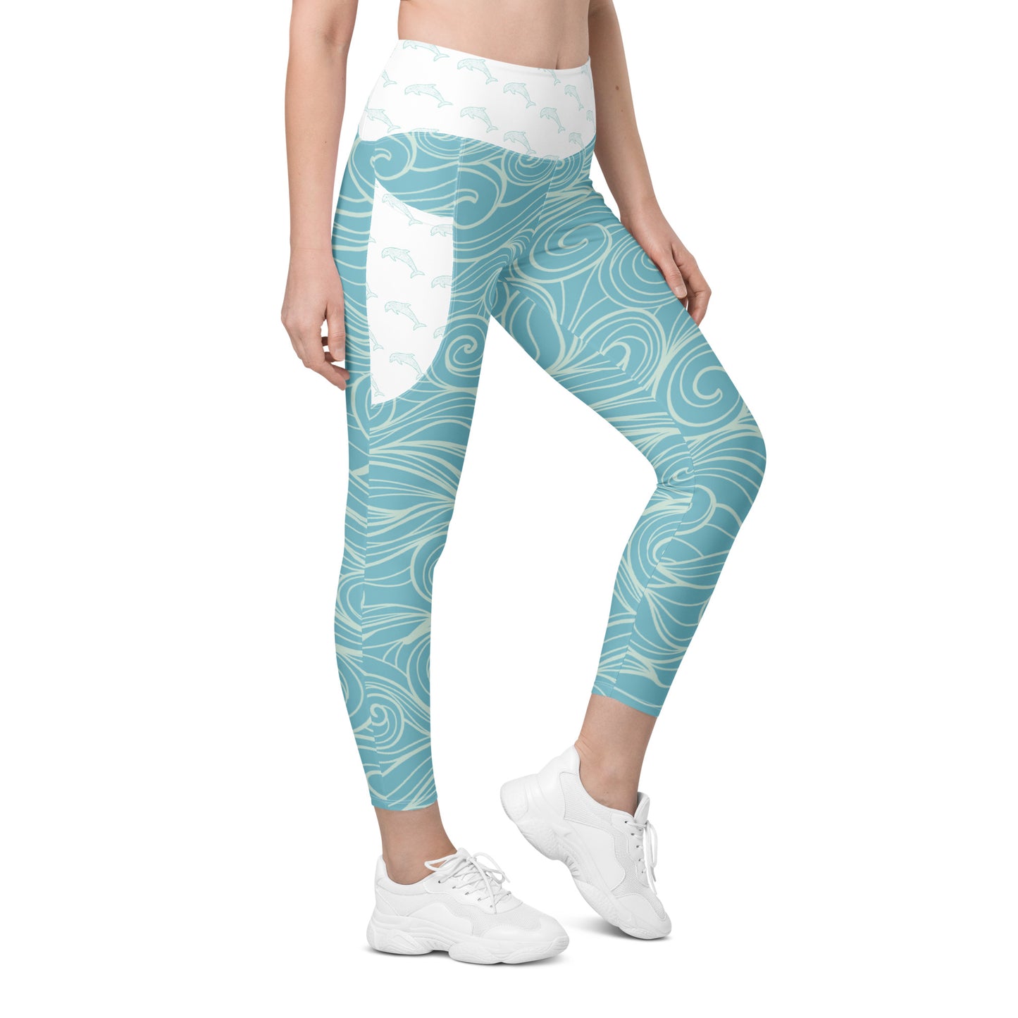 Bottom Time™ Eco-Friendly Dive Leggings, with pockets, Blue, Dolphin, Sets