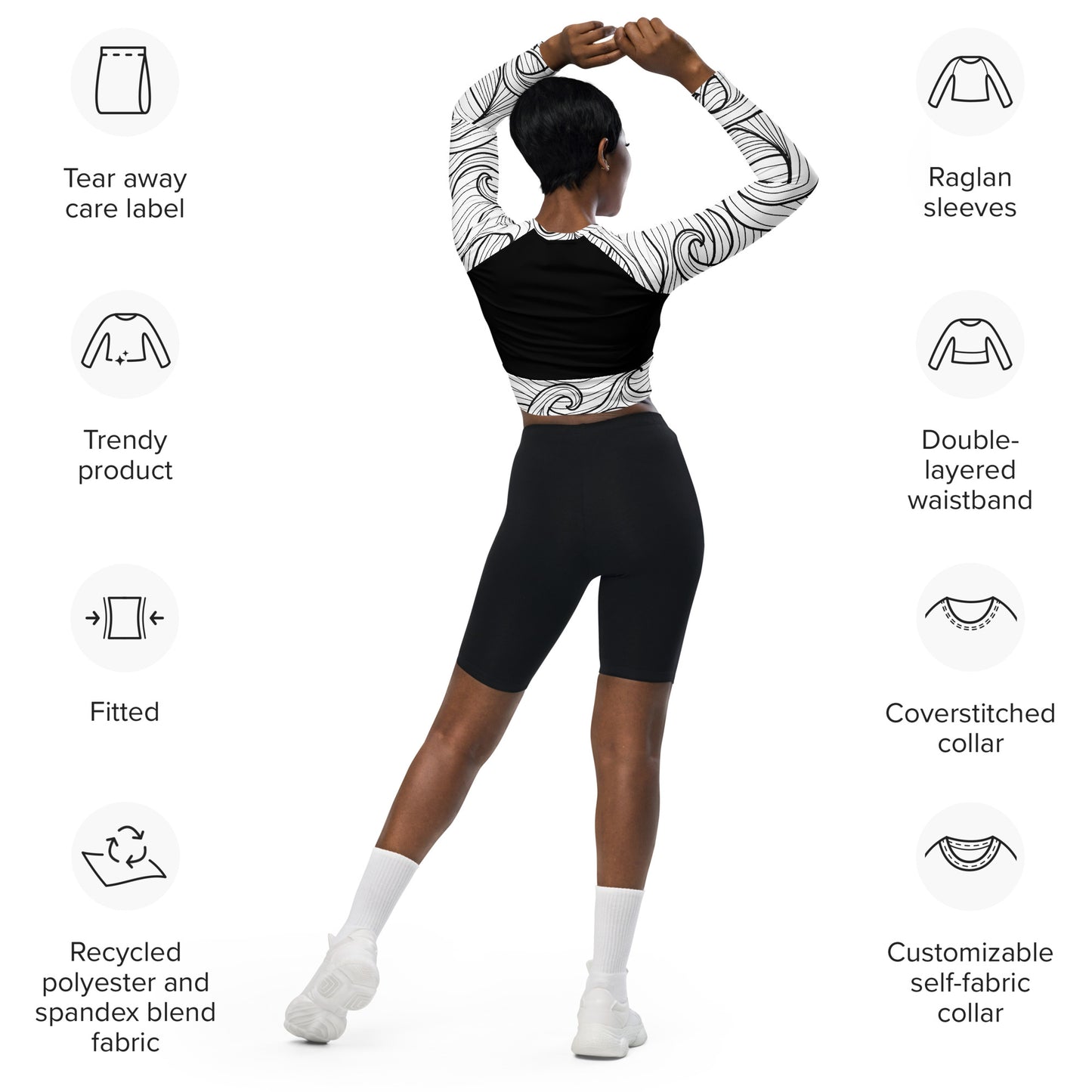 Bottom Time™ Eco-Friendly Long-Sleeve Crop Top, Rash Guard, Compass, Sets