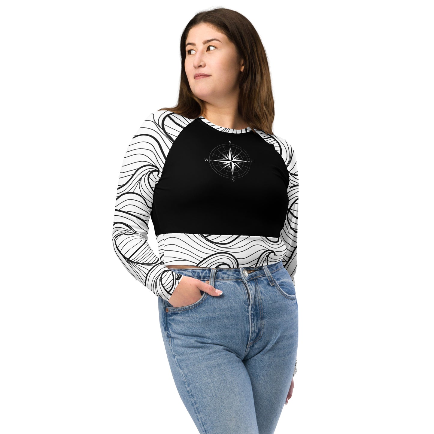 Bottom Time™ Eco-Friendly Long-Sleeve Crop Top, Rash Guard, Compass, Sets