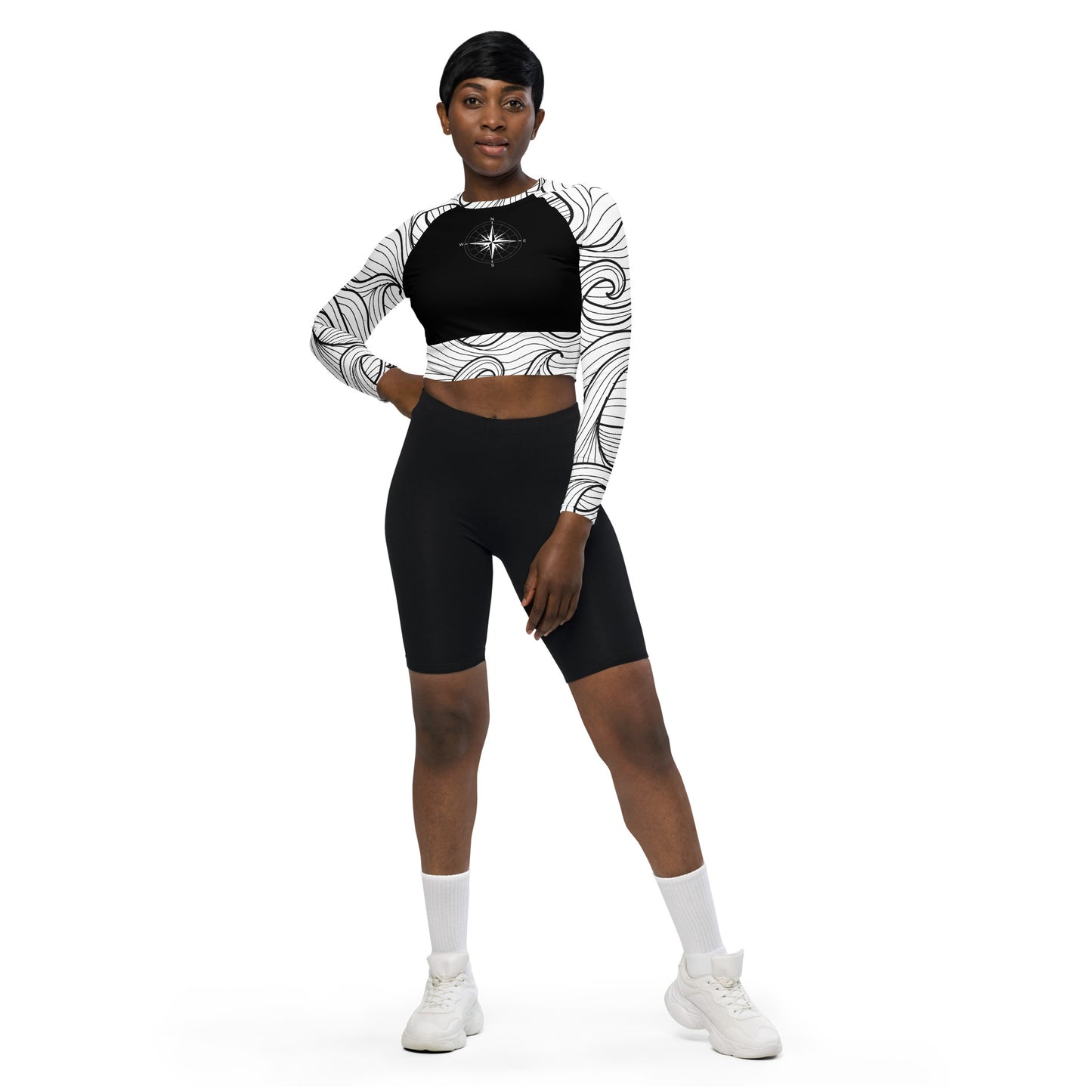 Bottom Time™ Eco-Friendly Long-Sleeve Crop Top, Rash Guard, Compass, Sets