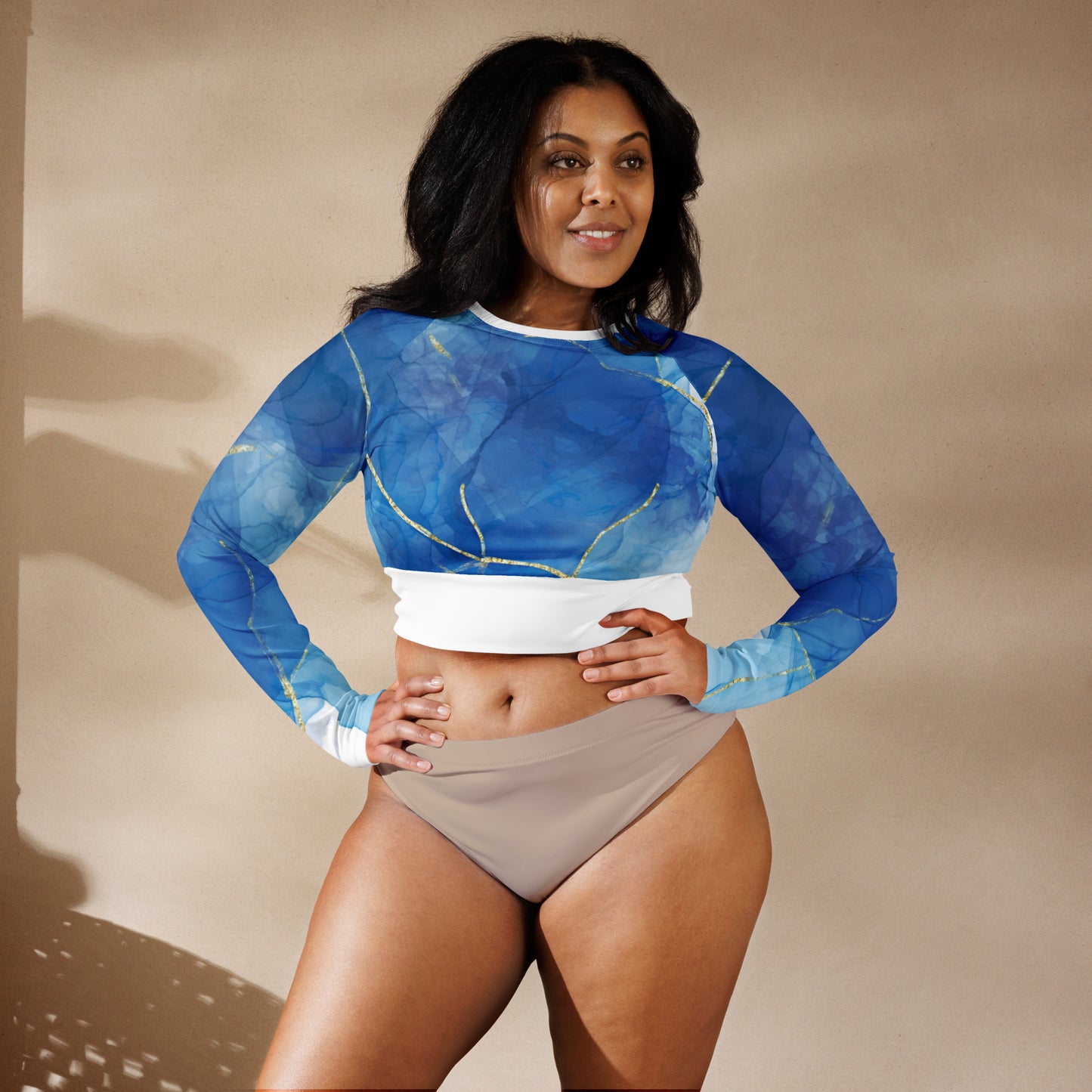 Bottom Time™ Eco-Friendly Long-Sleeve Crop Top, Rash Guard, Bubbles, Blue, Sets