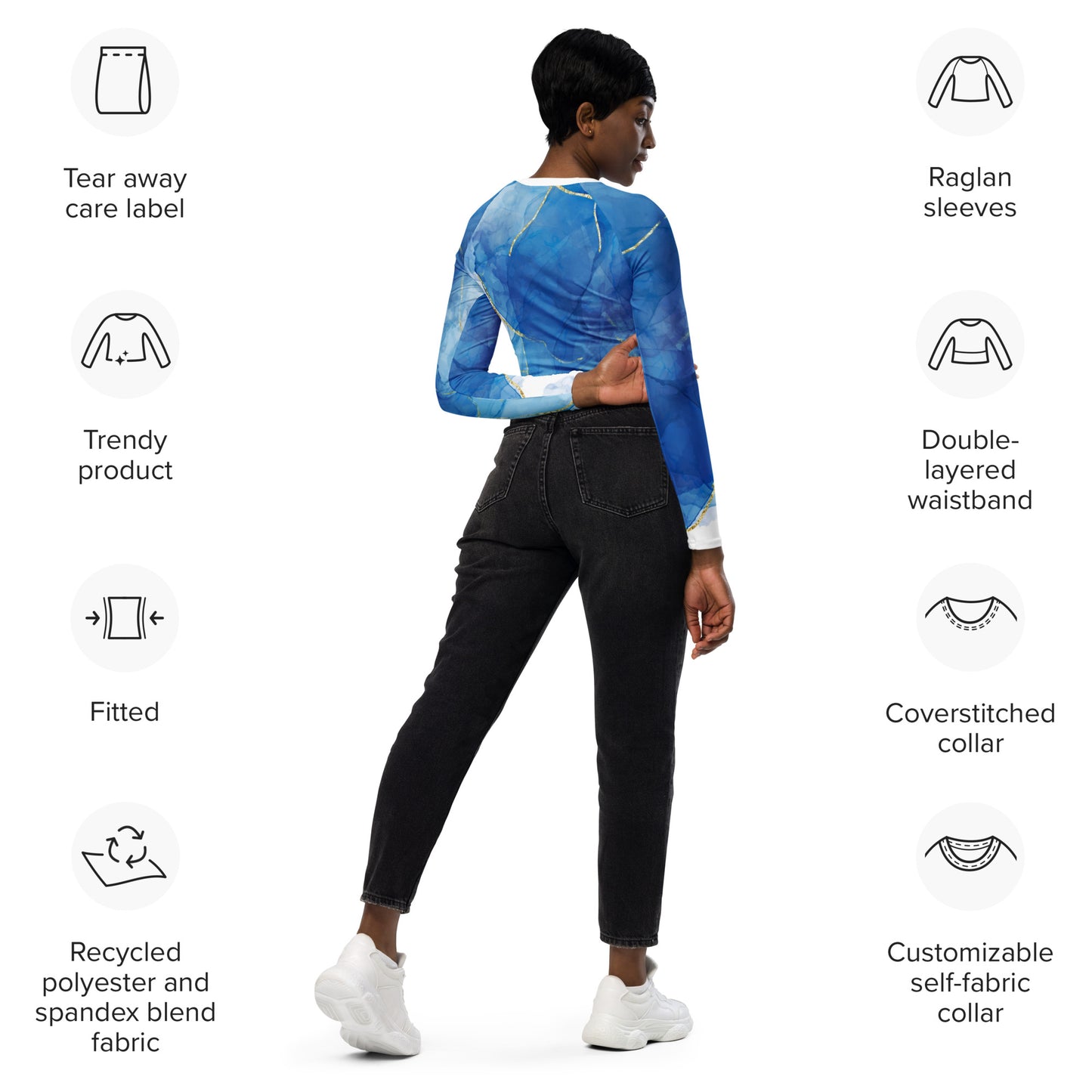 Bottom Time™ Eco-Friendly Long-Sleeve Crop Top, Rash Guard, Bubbles, Blue, Sets