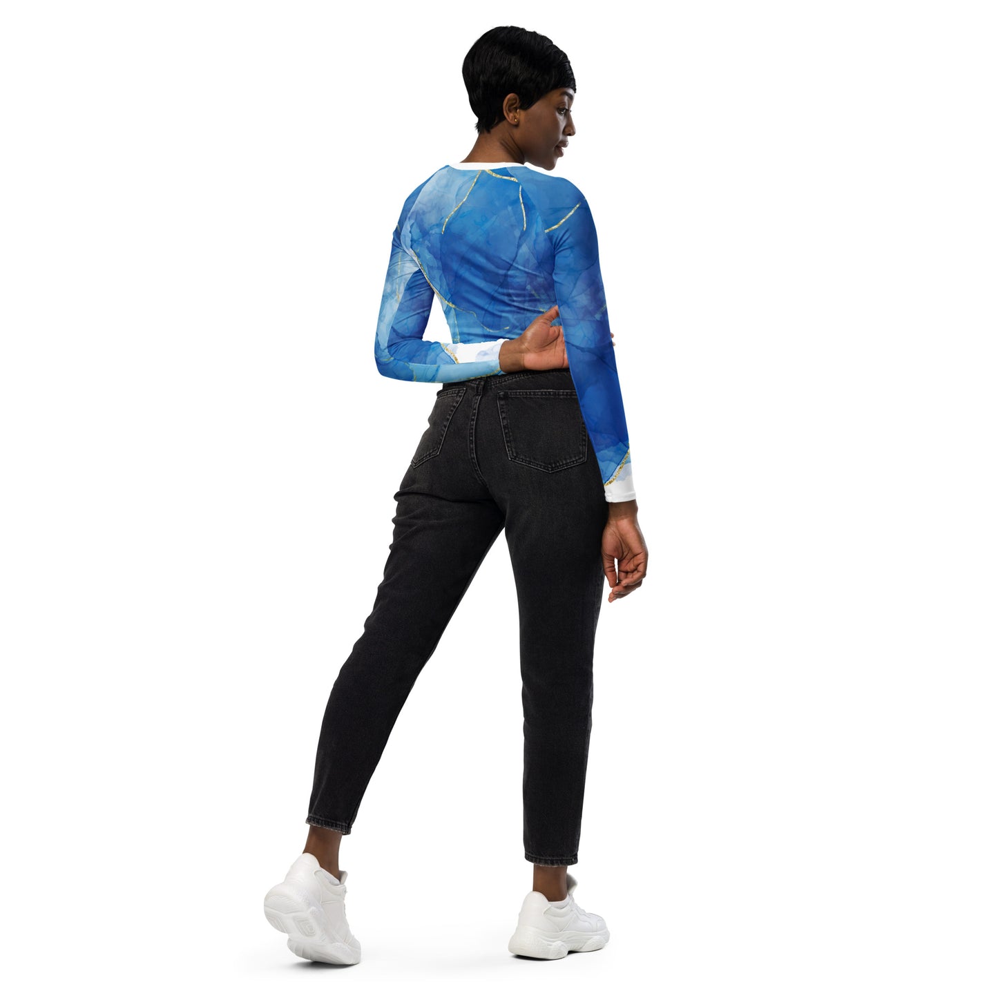 Bottom Time™ Eco-Friendly Long-Sleeve Crop Top, Rash Guard, Bubbles, Blue, Sets