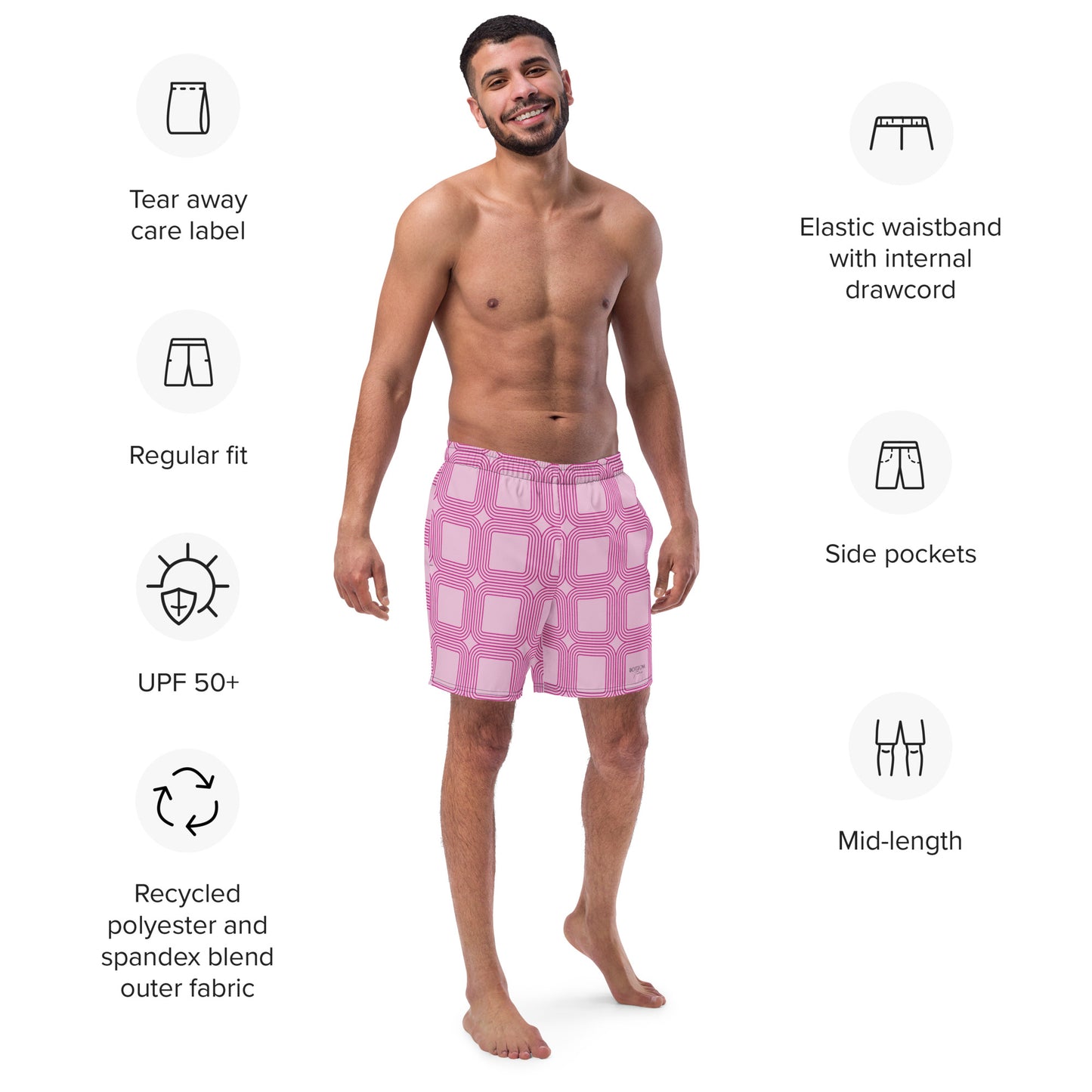 Bottom Time™ Eco-Friendly Men's Swim Trunks, Pink