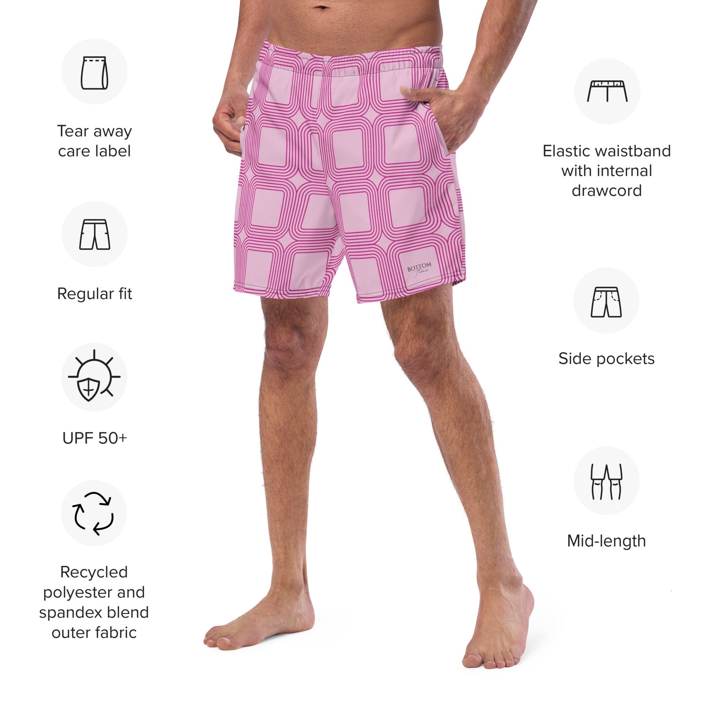 Bottom Time™ Eco-Friendly Men's Swim Trunks, Pink