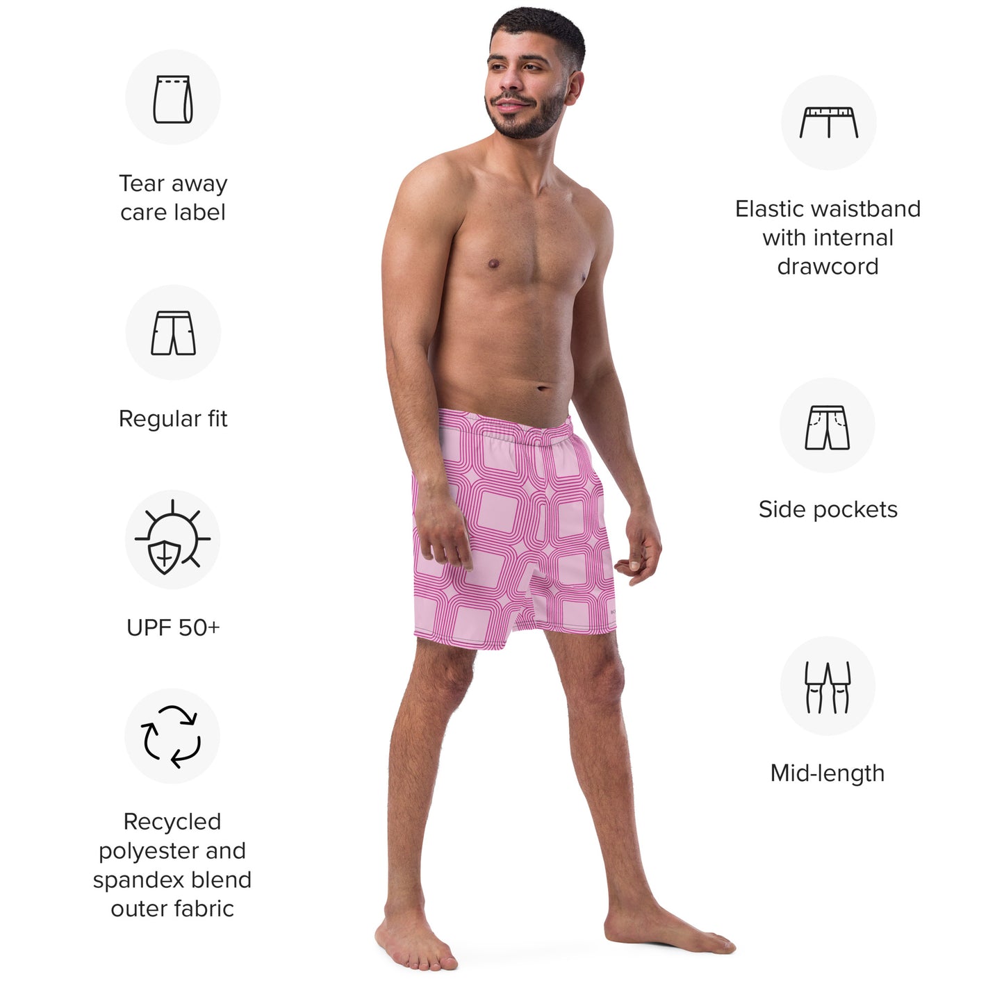 Bottom Time™ Eco-Friendly Men's Swim Trunks, Pink