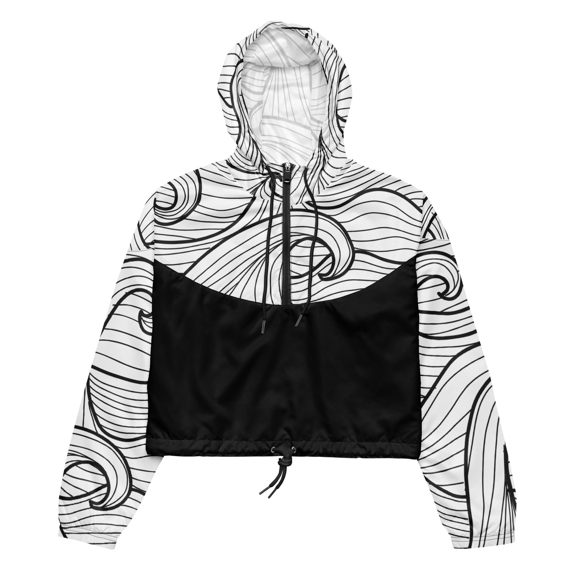 cropped wave windbreaker, waves, black and white
