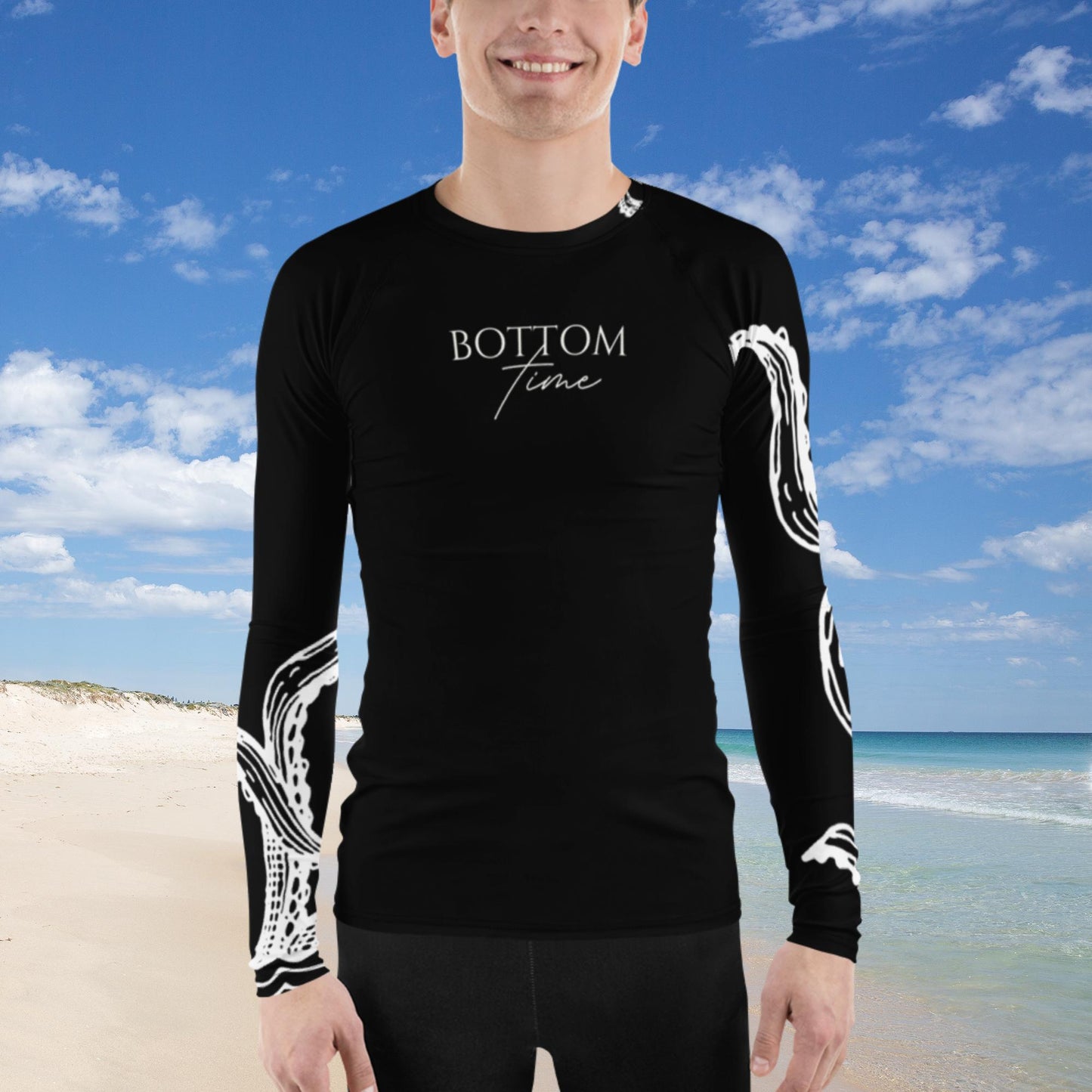 Bottom Time™ Eco-Friendly Men's Rash Guard, Octopus, Black and White